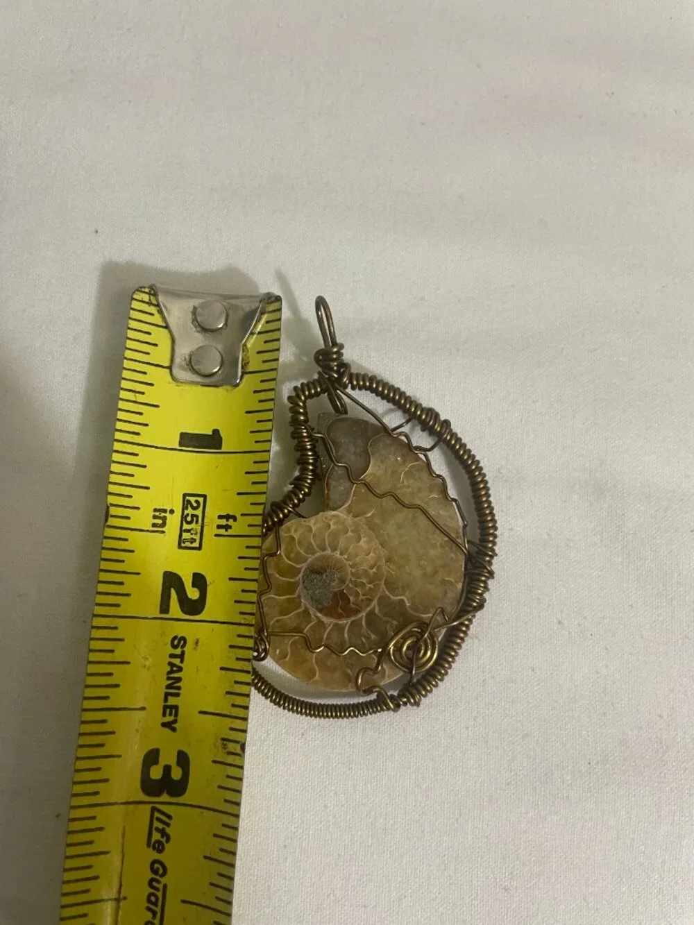 Wire Wrapped Ammonite Fossil Pendant Handmade Spiral Shell Crystal Necklace Char